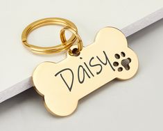 Golden dog name tag