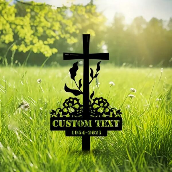 vintage metal floral cross memorial sign stake customizable - Temu North Macedonia vintage metal floral cross memorial sign
